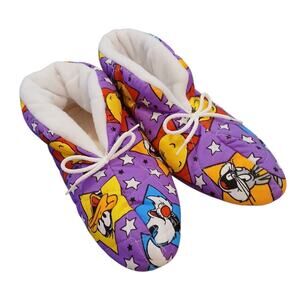 Vtg Looney Tunes Warner Bros Quilted Purple Slippers Shoes Bugs Tweety Daffy XL